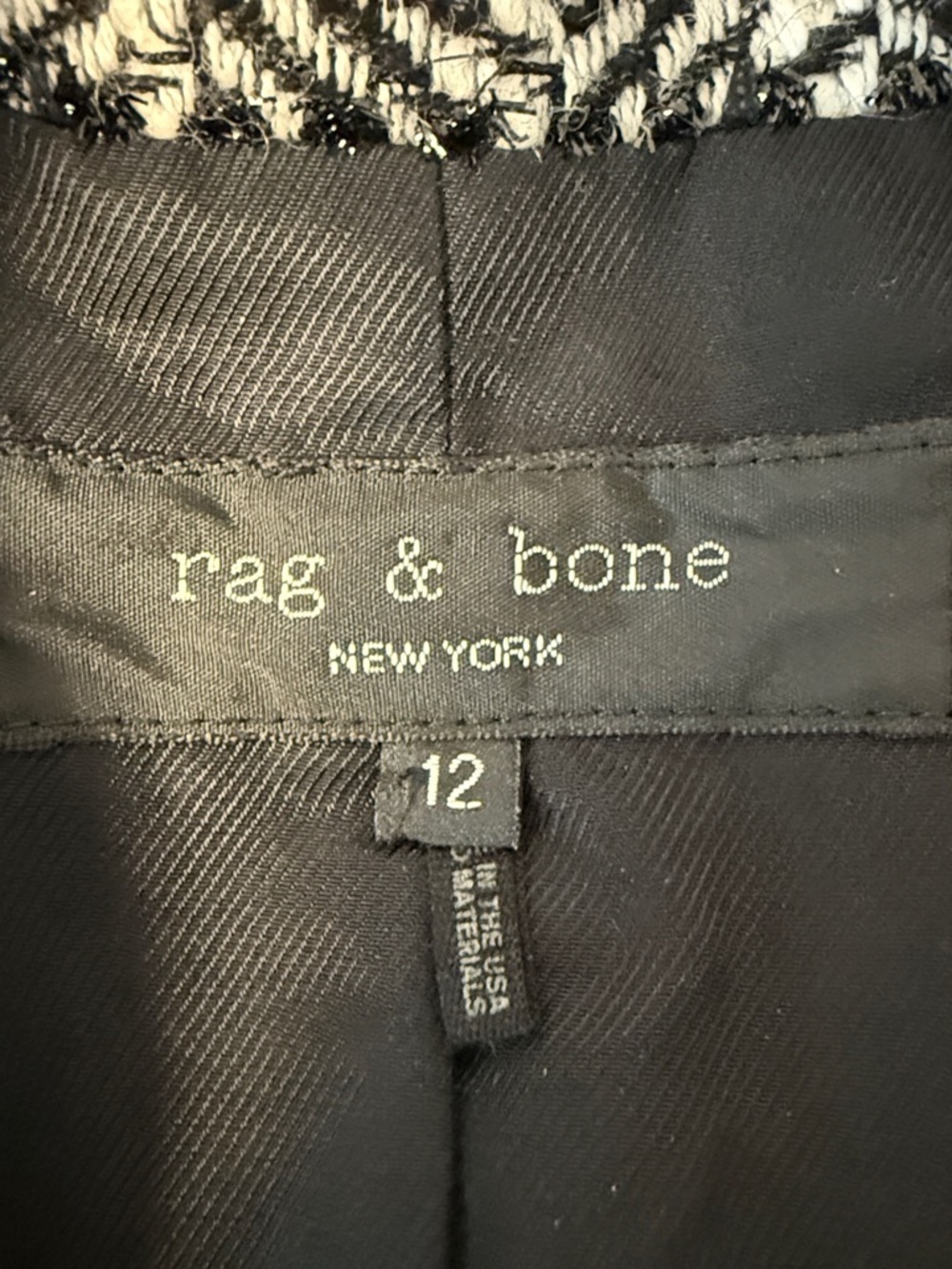 Rag & Bone Herringbone Wool Blazer Black White Size 12 - Picture 7 of 7